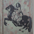 Illusionsmålad bronsdörr med streetart-motiv föreställande drottning Kristina